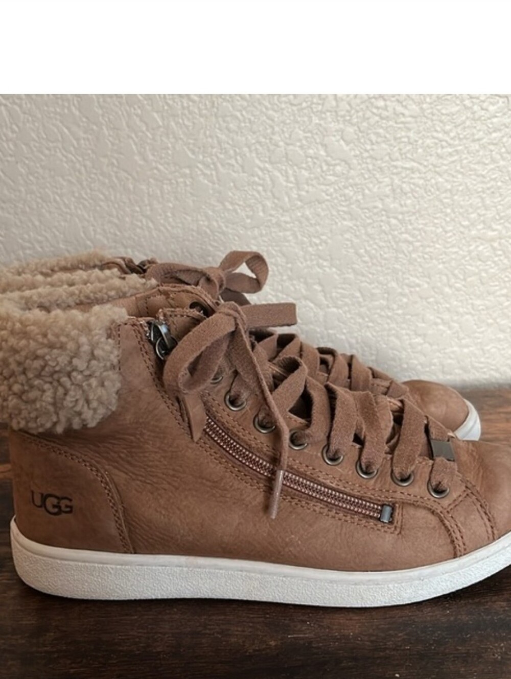 UGG Chestnut Shearling-Trim High Top Sneakers